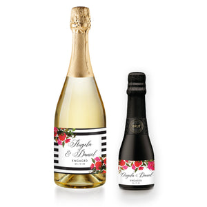 Red Roses & Black Stripes Engagement Champagne Labels Coll. 1B
