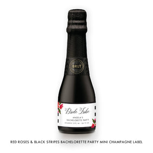 Red Roses & Black Stripes Bachelorette Party Champagne Labels Coll. 1B