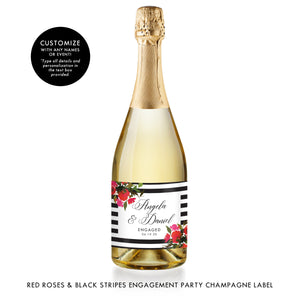 Red Roses & Black Stripes Engagement Champagne Labels Coll. 1B