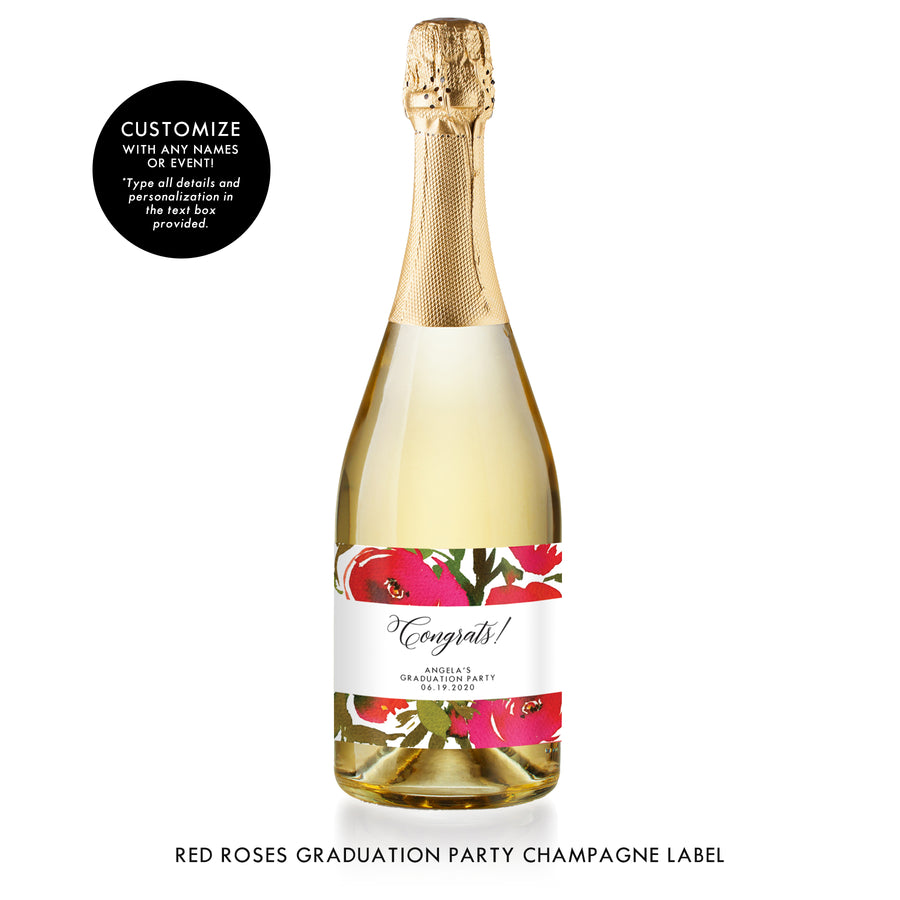 Red Roses Graduation Champagne Labels Coll. 1B