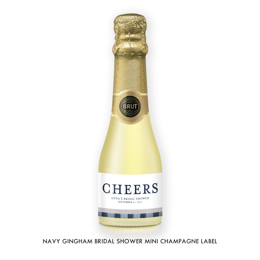 Navy Gingham Bridal Shower Champagne Labels Coll. 3