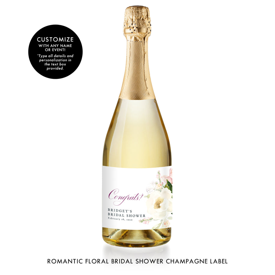 Romantic Floral Bridal Shower Champagne Labels Coll. 6