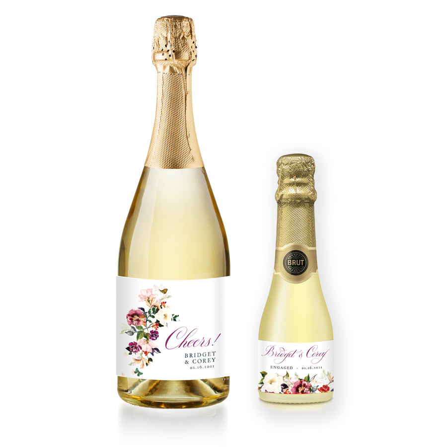 Romantic Floral Engagement Champagne Labels Coll. 6