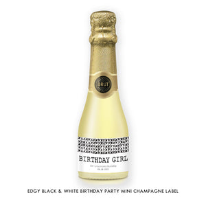 Edgy Black & White Birthday Party Champagne Labels Coll. 7