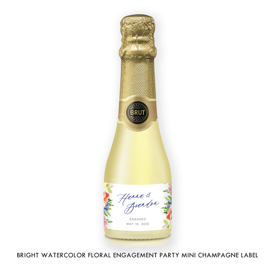 Bright Watercolor Floral Engagement Champagne Labels Coll. 9