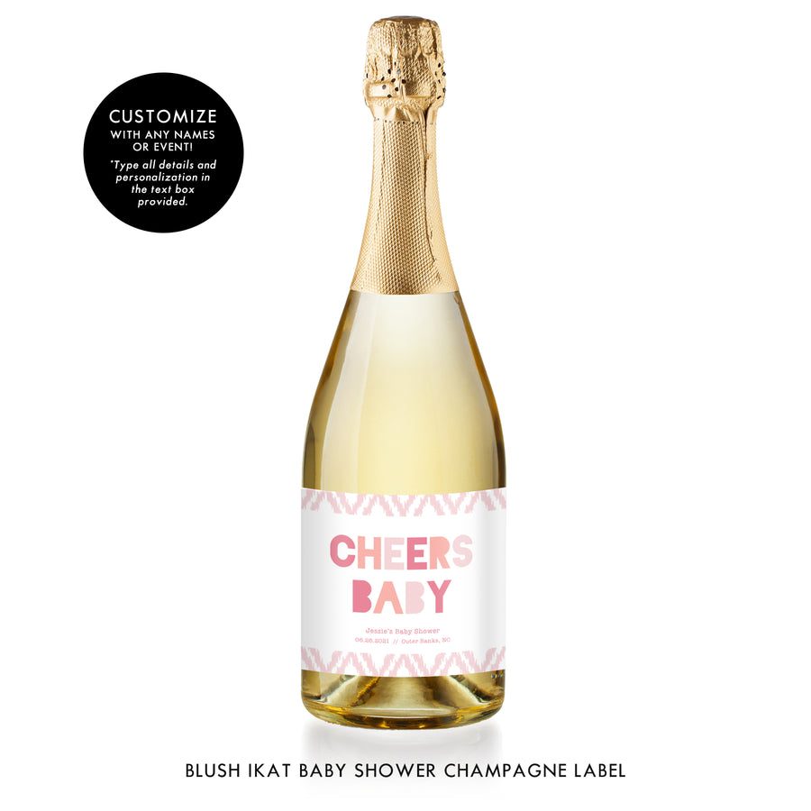 Blush Ikat Baby Shower Champagne Labels Coll. 12