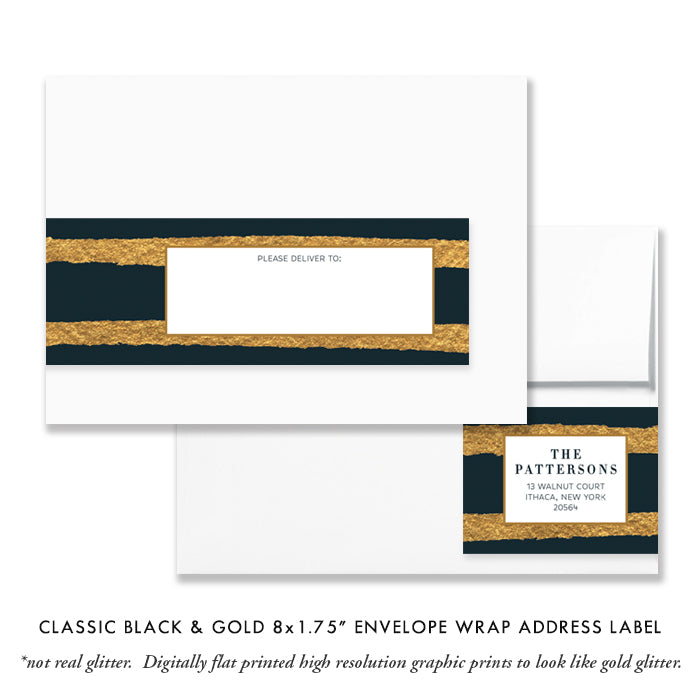 Classic Black & Gold Envelope Wrap Address Labels Coll. 25