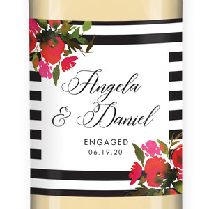 Red Roses & Black Stripes Engagement Wine Labels Coll. 1B