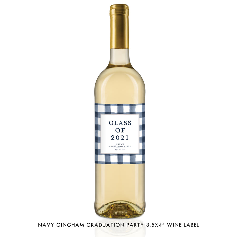 Navy Gingham Graduation Wine Labels Coll. 3