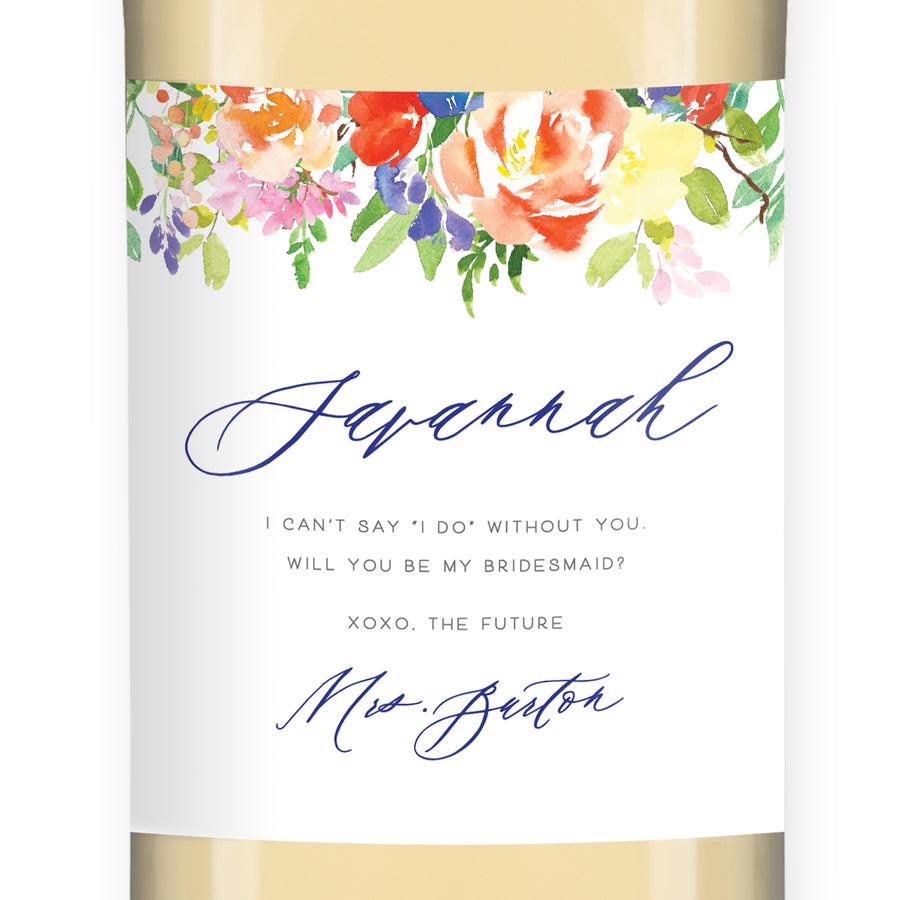 Floral Bridesmaid Proposal Wine Labels