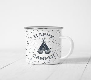 Happy Camper Speckled Metal Campfire Mug