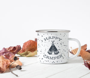 Happy Camper Speckled Metal Campfire Mug