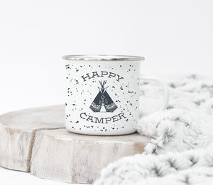 Happy Camper Speckled Metal Campfire Mug