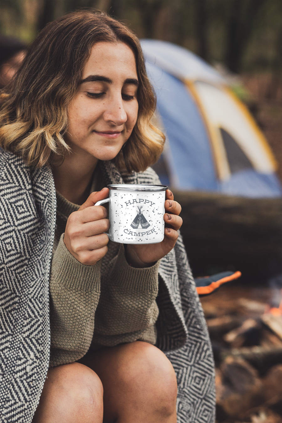 Happy Camper Speckled Metal Campfire Mug