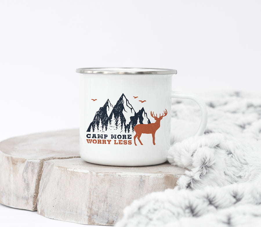 Camp More Worry Less Metal Campfire Mug