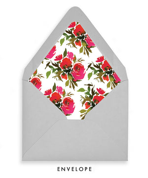 luxe gray envelope with red roses floral envelope liner
