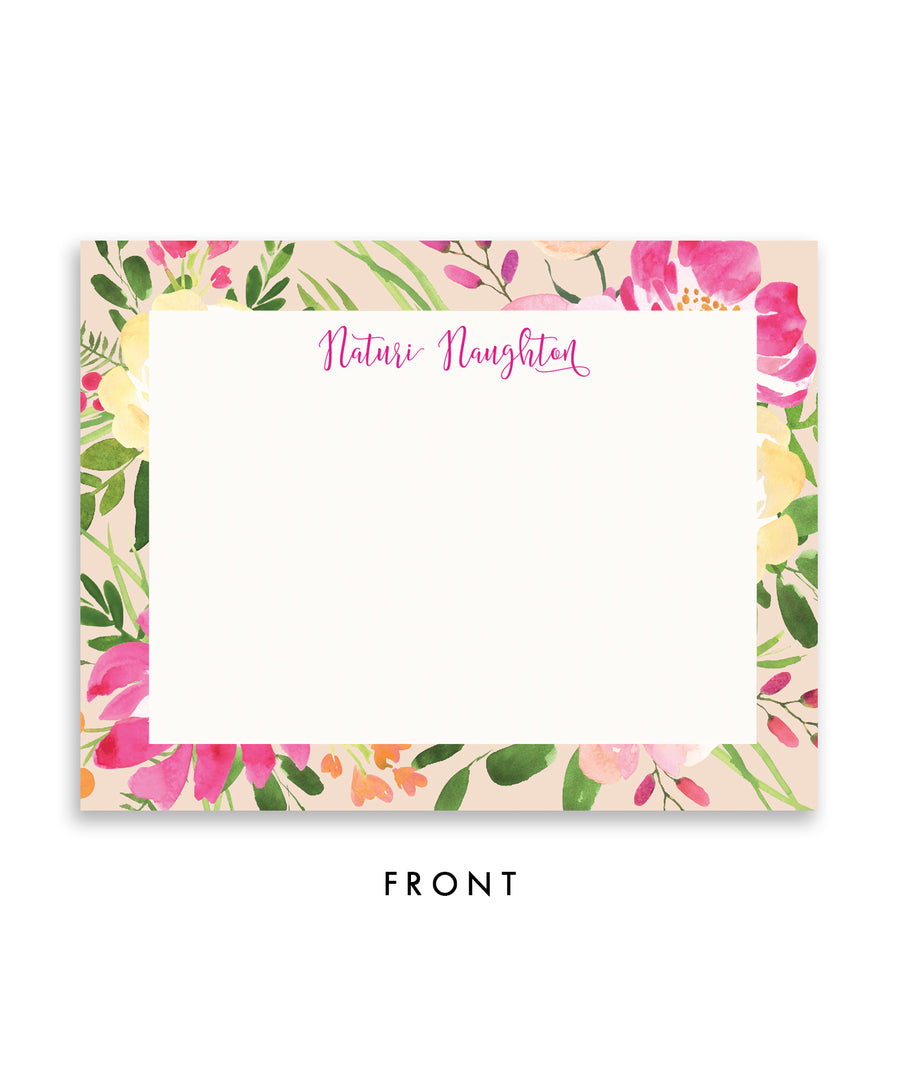 Pink & Green Floral Personalized Stationery