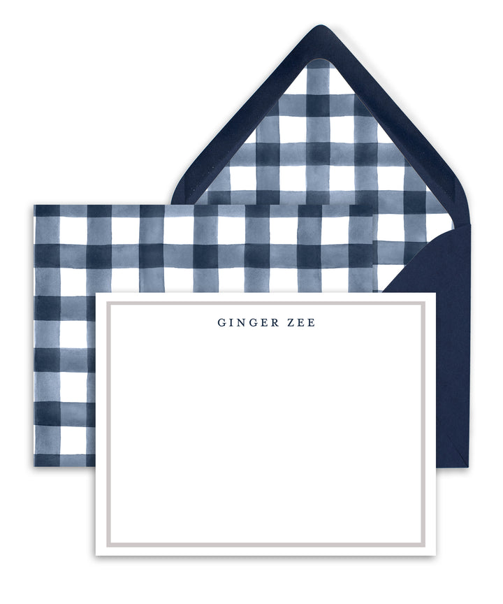 Navy Plaid Gingham Personalized Stationery