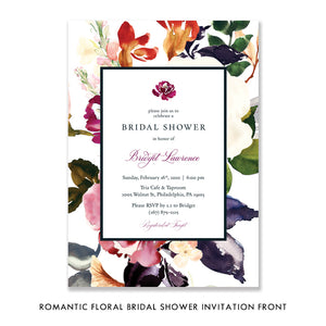 Romantic Elegant Floral Bridal Shower Invitations with Burgundy, Pink, and Red Watercolors by Digibuddha