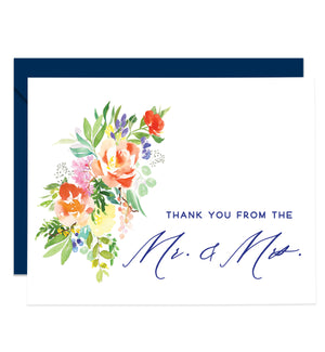 Bright Watercolor Floral Newlyweds Thank You Cards Coll. 9