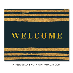 Luxurious gold and black classic bridal shower invitations, featuring chic art deco design and faux gold brush strokes.