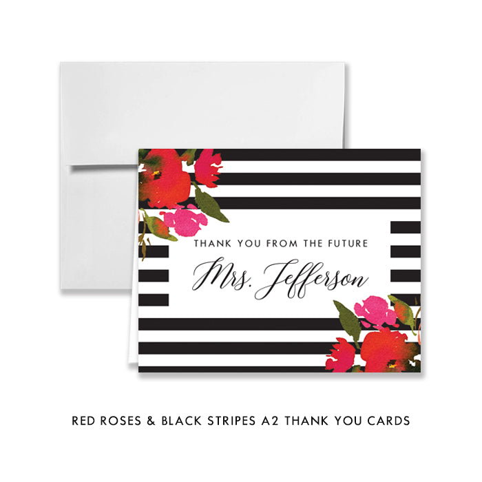 Elegant Rose Bridal Shower Invitations with Red Roses and Black Stripes Design by Digibuddha