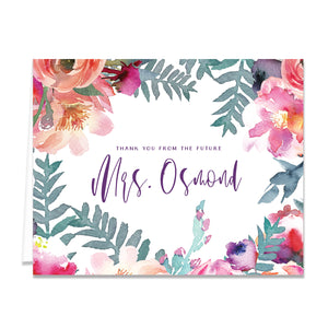 Purple Watercolor Florals Bridal Thank You Card Coll. 4