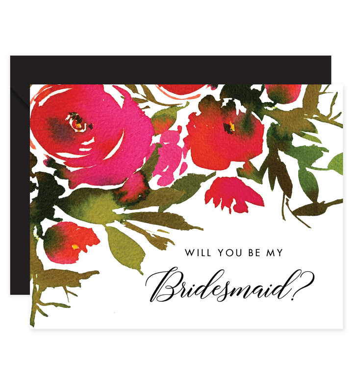 Folded Bridesmaid Proposal Card with Black Envelopes