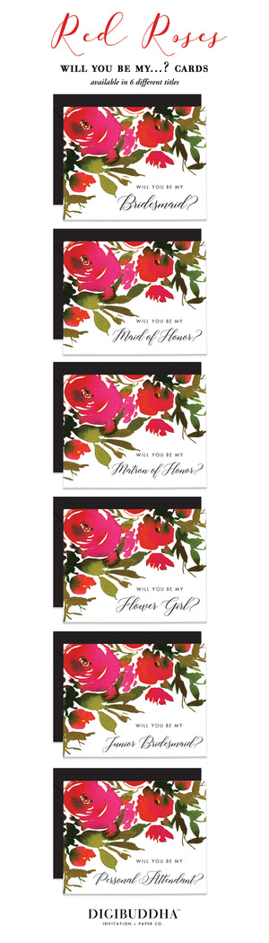 Red Roses Will You Be My Bridesmaid? Card | Coll. 1B