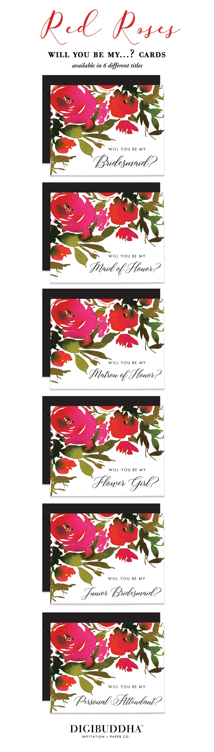 Red Roses Will You Be My Bridesmaid? Card | Coll. 1B