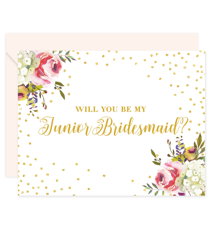 Watercolor Florals + Glitter Dots Will You Be My Bridesmaid? Card