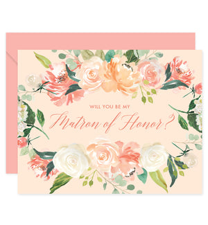 Peach Florals Will You Be My Bridesmaid? Card
