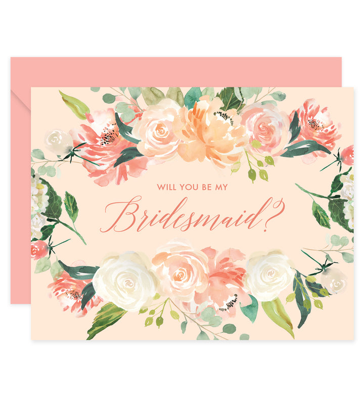 Peach Floral Bridesmaid Proposal Card