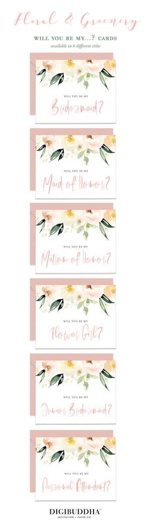 Floral + Greenery Will You Be My Bridesmaid? Card | Coll. 2