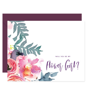 Purple Watercolor Florals Will You Be My Bridesmaid? Card | Coll. 4