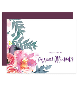 Purple Watercolor Florals Will You Be My Bridesmaid? Card | Coll. 4