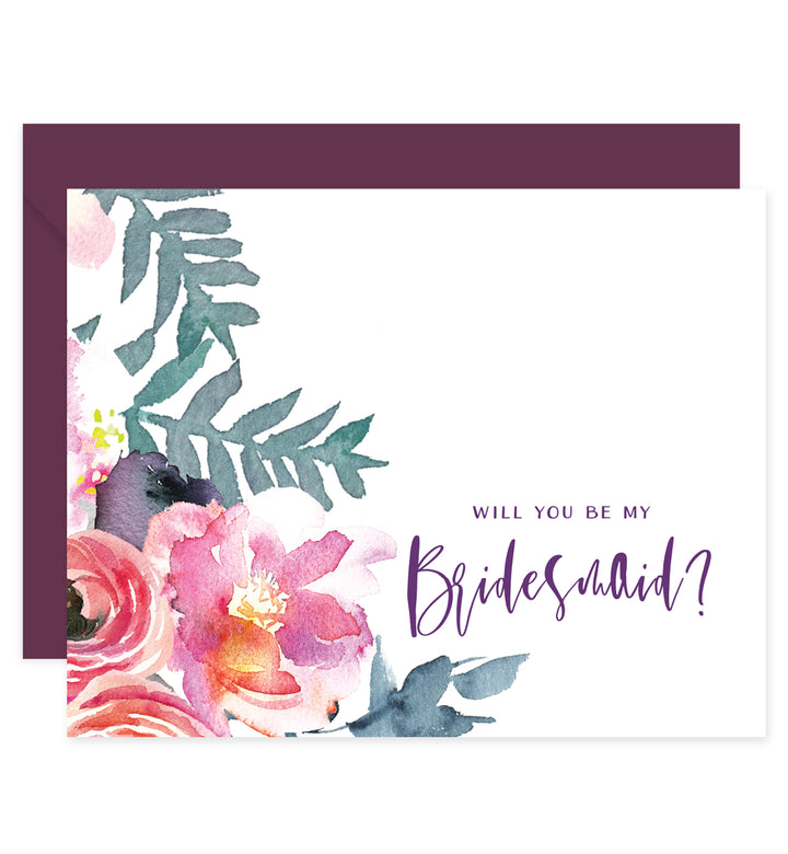Purple Floral Bridesmaid Proposal Card