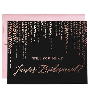 Will You Be My Bridesmaid? Rose Gold Foil Black Proposal Card