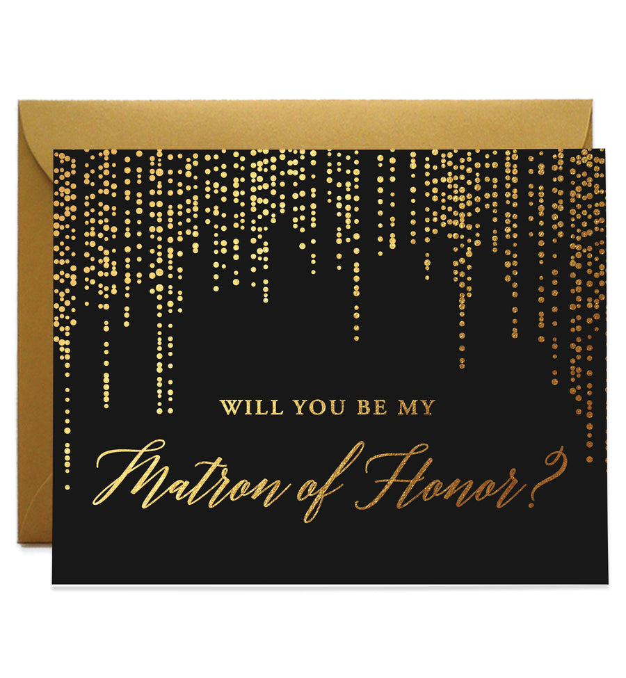 Will You Be My Bridesmaid? Gold Foil Black Proposal Card