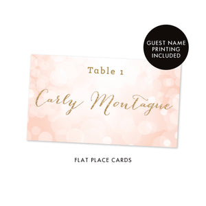 Blush Bokeh + Gold Glitter Place Cards | Carly