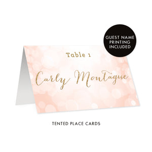 Blush Bokeh + Gold Glitter Place Cards | Carly