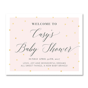 "Casy" Pink + Gold Foil Dots Baby Shower Welcome Sign
