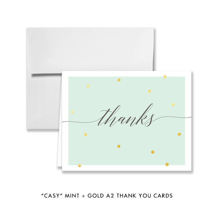 "Casy" Mint + Gold Foil Dots Thank You Card