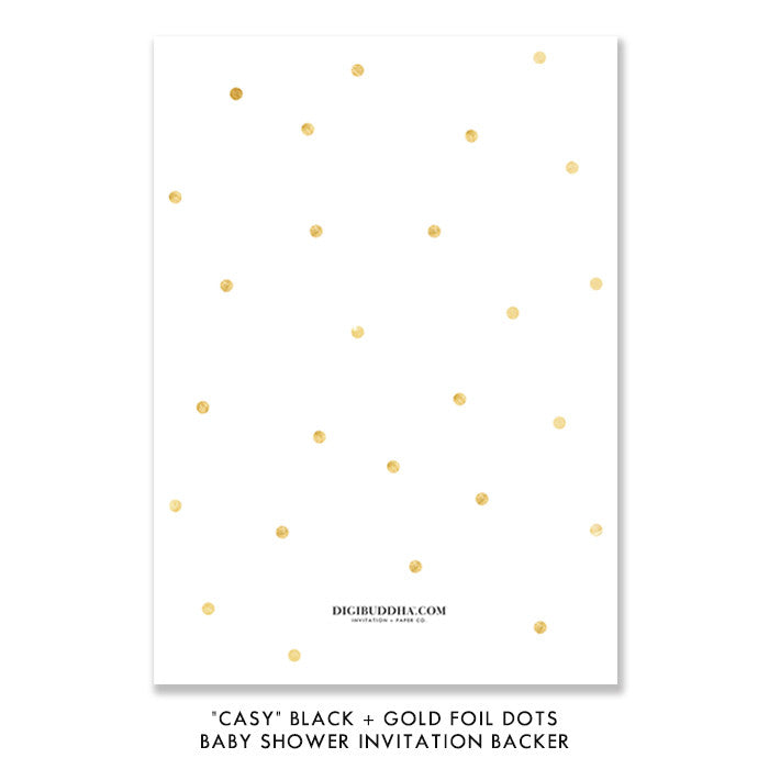 "Casy" Black + Gold Foil Dots Baby Shower Invitation