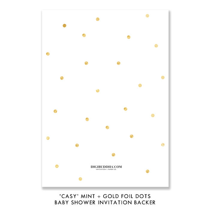 "Casy" Mint + Gold Foil Dots Baby Shower Invitation