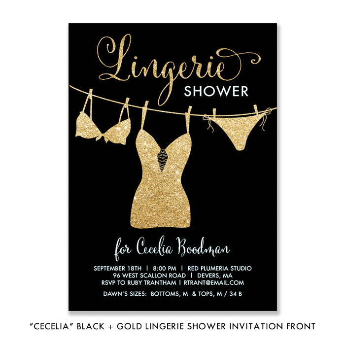 Black and Gold Lingerie Shower Invitation