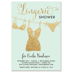 "Cecelia" Mint + Gold Lingerie Shower Invitation