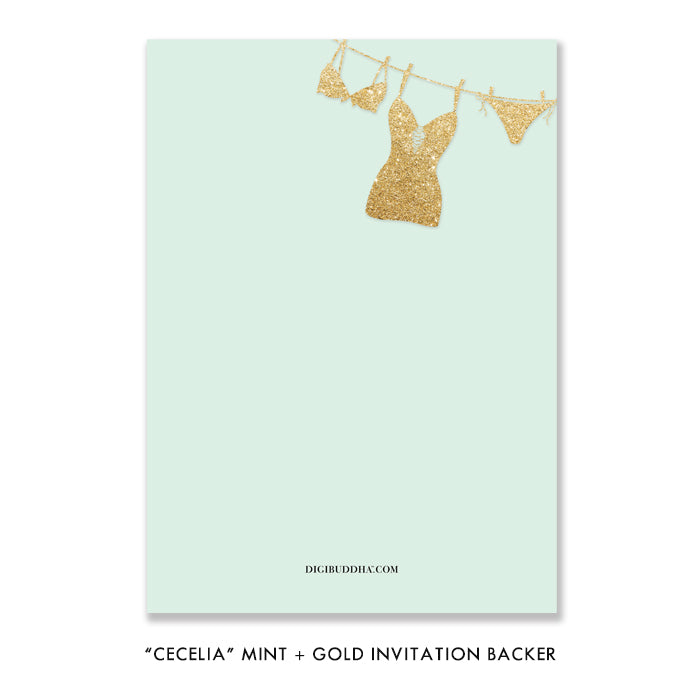 "Cecelia" Mint + Gold Lingerie Shower Invitation