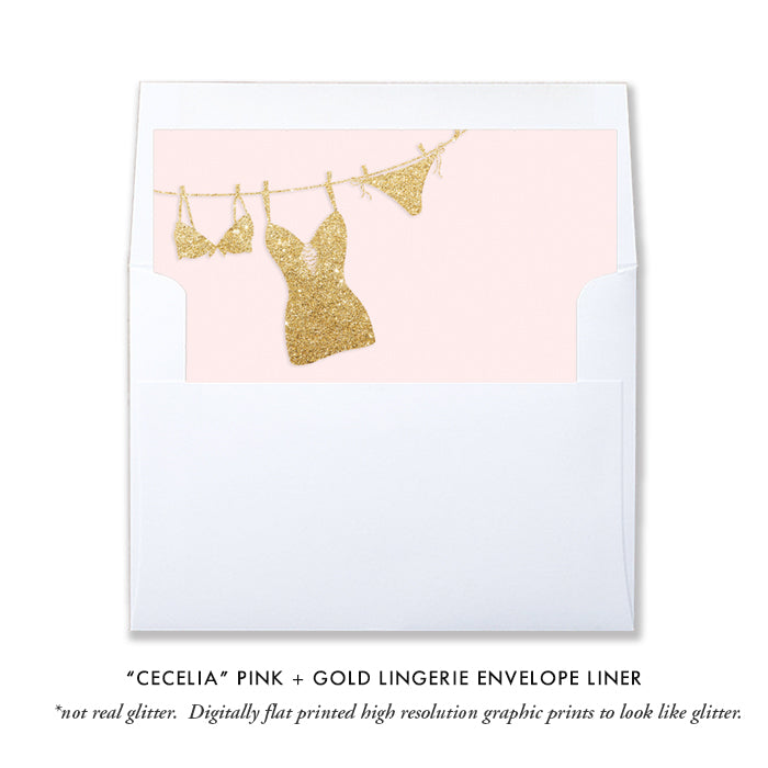 "Cecelia" Pink + Gold Lingerie Shower Invitation