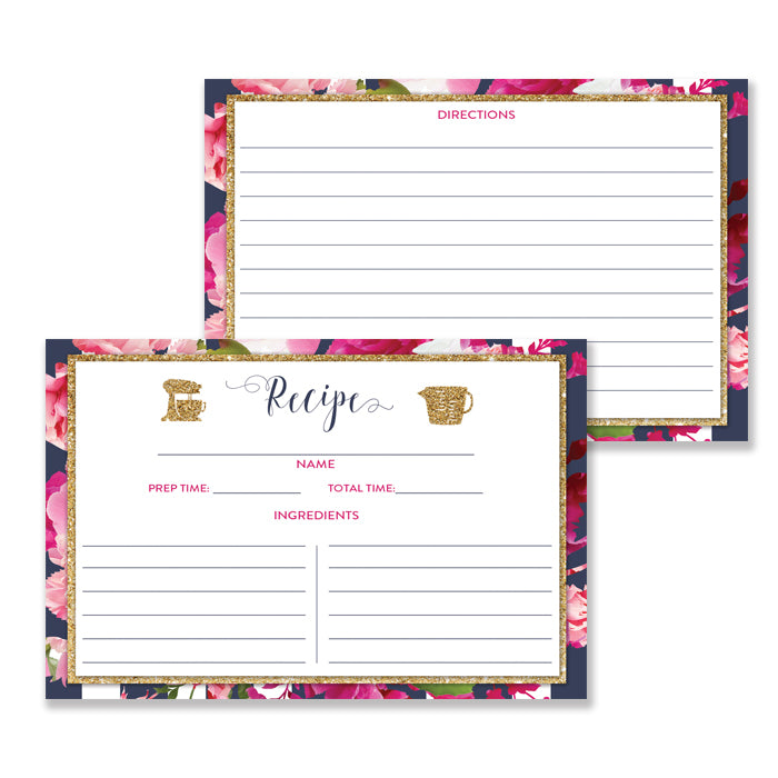 Navy Stripe + Pink Roses Recipe Cards | Christy